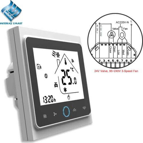 RS485/WIFI Smart Thermostat Google for 2 Pipe Fan Coil 24V Valve/220V Fan Different Voltage Saudi Arabia Special Controller