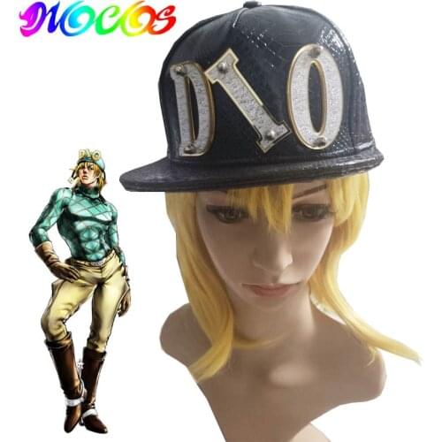 DIOCOS Anime JoJos Bizarre Adventure DIO Diego Brando Cosplay Cap Yellow Long Wig for Halloween Party