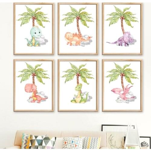 Coconut Triceratops Dinosaur Prehistoric Animal Wall Art Canvas Painting Nordic Posters And Prints Wall Pictures Kids Room Decor