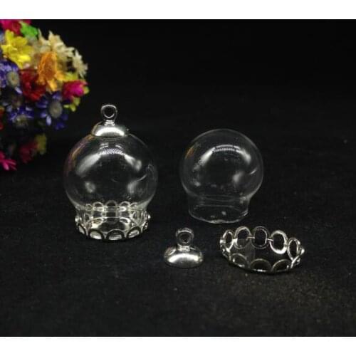 20sets/lot 20*15mm Glass globe silver plated lace pendant base, Glass Globe Pendant Necklace, glass vial terrarium diy jewelry