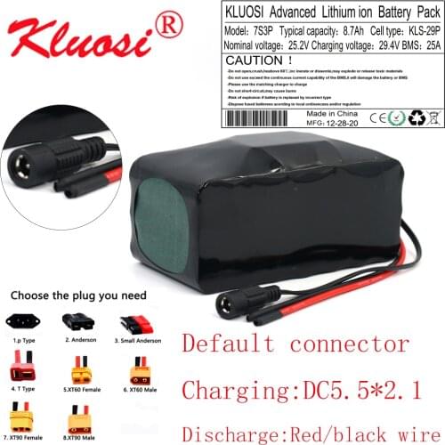 KLUOSI 7S3P 24V 8.7Ah 25.2V 8A 29.4V Lithium Battery Pack Built-in 25A BMS Balanced for Electric Motor Bicycle Scooter Motor Etc