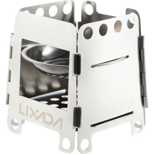 Lixada Portable Stainless Steel Lightweight Folding Wood Stove Pocket Alcohol Stove with Folding Log Grabber Tweezers Outdoor