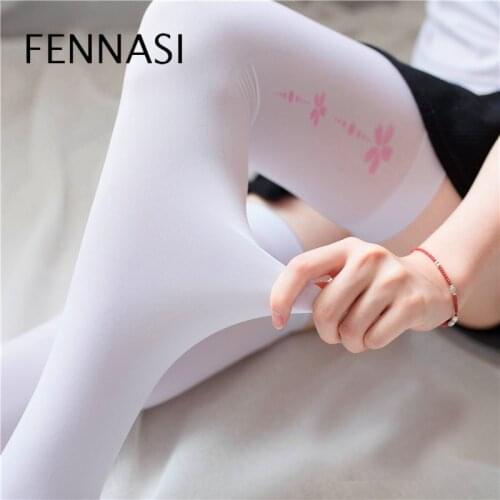 FENNASI Cute Kawaii Lolita Thigh High Stockings Nylons Lady Stockings Velvet Cartoon Print Pattern Cosplay White Stockings