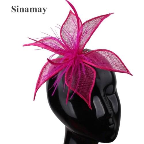 Hot Pink Sinamay Fasinctor Hats Very Nice Bridal Wedding Hair Accessories Party Hats Bride Mesh Hair Pin Headdress Fancy Flower