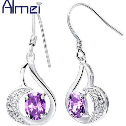 FashionStyle Earring For Women New Aretes Silver Floral Purple Cubic Zircon 2016 New Rhinestone Earrings Gift Ulove R163