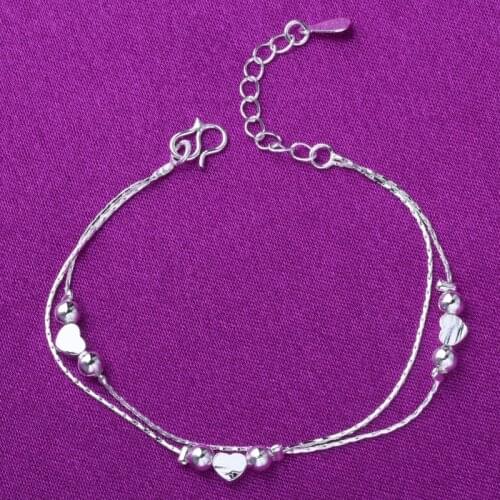 925 Sterling Silver Link Chian Anklet Heart Charm Bracelets &Bangle For Women Jewelry Accessories Bijoux Gifts A172