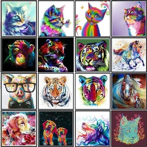 5D DIY Diamond Painting Animal Set Cat Tiger Diamond Cross Stitch Kit Embroidery Mosaic Art Picture Rhinestone Gift Decoration