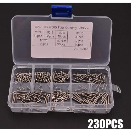 230pcs M2 Stainless Steel kit SS304 Hex Socket Button Head Screws Bolts And Nuts Assortment set Fastener Hardware socket set