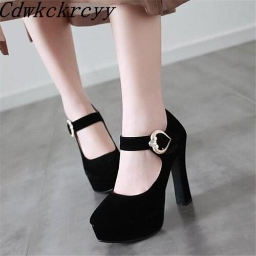 Spring and Autumn New pattern fashion Round head High-heeled Women Shoes black Suede Shallow mouth Waterproof Women Shoes 34-43