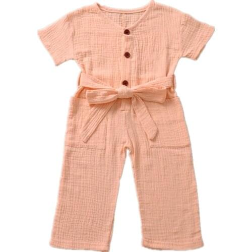 New Baby Clothes Girl Linen Short Sleeve Summer Bodysuit Kid Girl One Piece Baby Jumpsuit Overalls For Children Clothing Costume