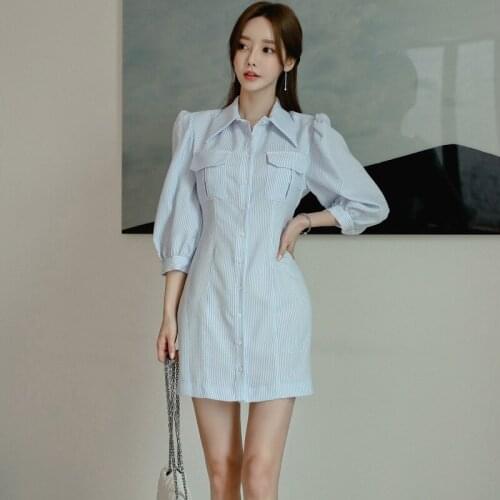 New arrival comfortable fashion cute formal dress work style vintage elegant solid Single breasted fresh mini a-line dress