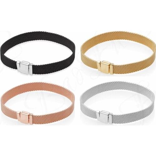 New Original 925 Sterling Silver Bracelet Mesh Reflective Bracelet In 4 Colors, Suitable For European Female Fashion Jewelry