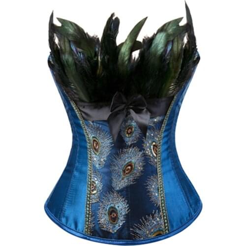 Size S-6XL Burlesque Overbust Corset Embroidery Peacock Princess Corset Gothic feather Clothing Body Shaper Bustier