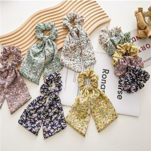New Flower Cloth Large Intestine Ring Headwear Womens Knotted Wide Ponytail Ribbon All-Match Elastic Elastic Band Hair Rope