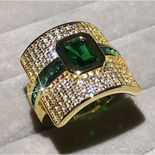Luxury 925 Sterling silver Rings for Women big palace gold RING GREEN gemstone wedding engagement bridal jewelry finger