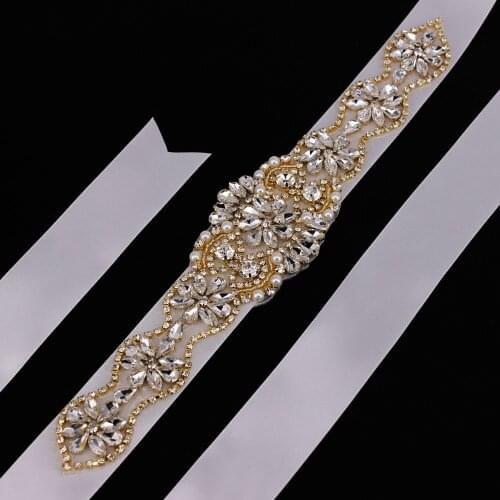 Silver Rhinestones Bridal Belt With Pearls Crystal Wedding Belts Real Samples HandMade Satin Rhinestones Bridal Ribbons Sashes