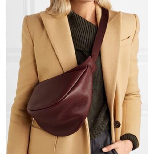 Chic Fashion Shoulder Bags PU Leather Half Moon Bag Women Purses Wide Strap Handbag High Quality Zipper Bag