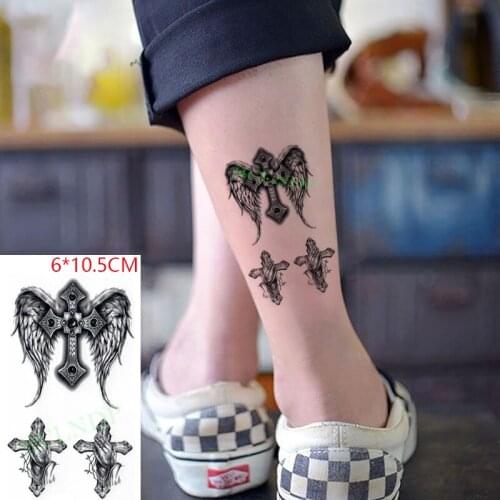 Waterproof Temporary Tattoo Sticke Cross wings christian gothicins Body Art flash tatoo fake tatto for Women Men