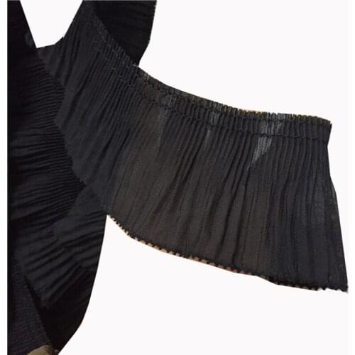 YACKALASI Crinkle Chiffon Flower Lace Crepe Fringe Ruffled Appliqued Handwork Sewing Trims White And Black 6.5cm