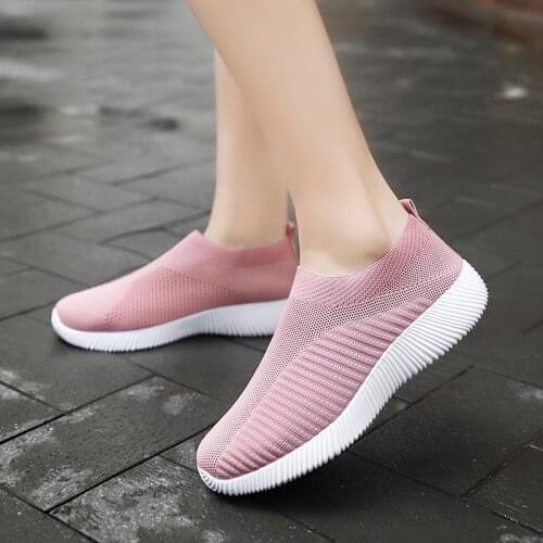Women Flats Shoes Plus Size 43 Breathable Mesh Platform Sneakers Women Slip on Soft Ladies Casual Shoes Woman Knit Sock Flats 36