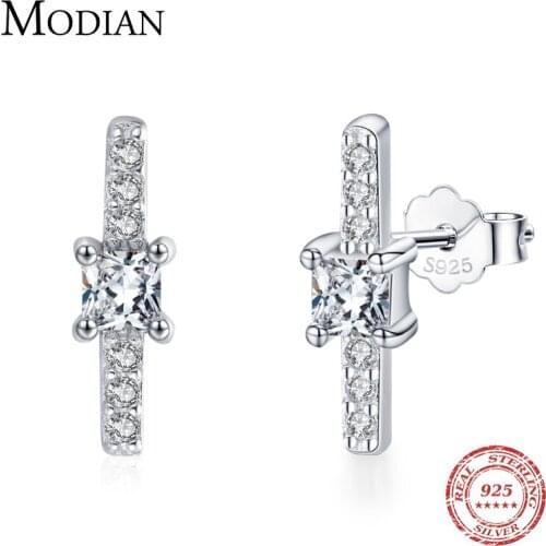 Modian Real 925 Sterling Silver Square and Stick Stud Earrings for Women Wedding Statement Fine Jewelry Brinco 2021 Bijoux