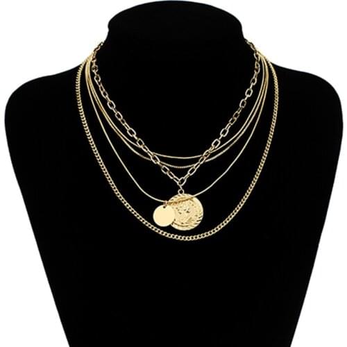 Vintage Carved Avatars Pendant Choker Necklace for Women Multi Layer Wearable Independently Snake Chain Neck Collar Party Gift
