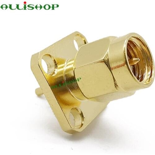10Pcs SMA Male with 4 Hole Panel Mount Flange Connector SMA Plug RF Coaxial 50 Ohm Adapter SMA Male Solder Post Plug Connector