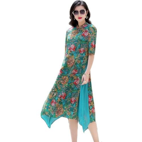 21LLT2238 New Fashion 2021 100%Silk Dress Summer High-End Chinese Style Elegance Retro Improved Cheongsam