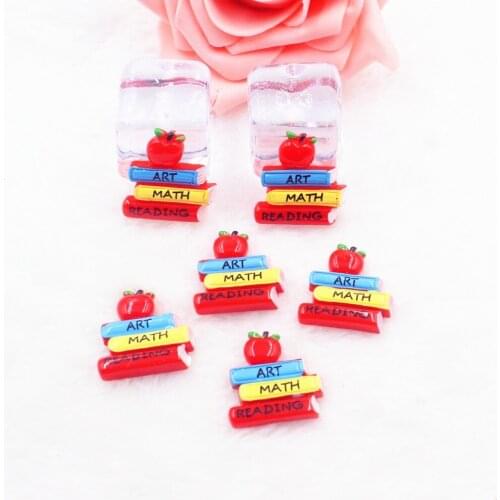 30pcs/lot resin book with apple for kids flat back resin cabochons accessories