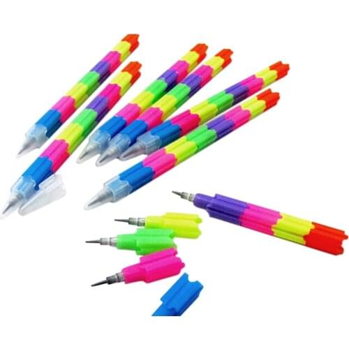 5pcs 8 Color Creative Rainbow Multifunction Stacker Bullet Head Block Pencil Pen