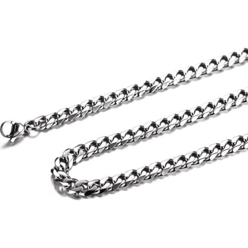 6mm Wide Mens Boys Chain Necklace Curb Cuban Link Silver/Gold/Black Tone Stainless Steel Necklace Jewelry