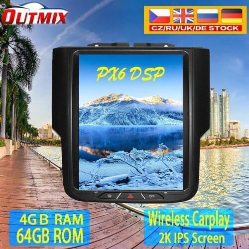 64G PX6 Car Radio For Dodge RAM 1500 2013 2014 2015 2016 2017 2018 Tesla Vertical Screen GPS Stereo Receiver Multimedia Player