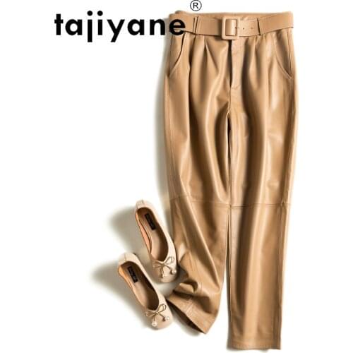 Black Trousers for Women Real Sheepskin Leather Pants Female High Waist Pants Korean Fashion 2021 Pantalones De Mujer Pph4551