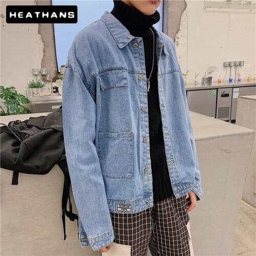 Young Mens Denim Jackets Solid Color Casual Jean Jacket Male Loose Single Breasted Outdoor Men Handsome Top Spring Autumn Coats
