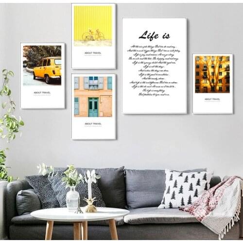 City Building Scenery Door Bicycle Plant Tree Canvas Painting Sofa Background Wall Picture Print Poster Living Room Decoration