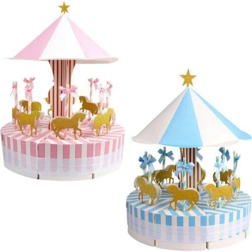 Carousel Wedding Favor Boxes Candy Boxes Gifts Box for Wedding Party Baby Shower Birthday Decoration Pink 1 Set