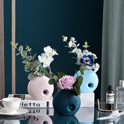 Nordic Ceramic Vase+Fake Flower Ornaments Home Livingroom Desktop Accessorie Crafts Bookcase Coffee Table Furnishings Decoration