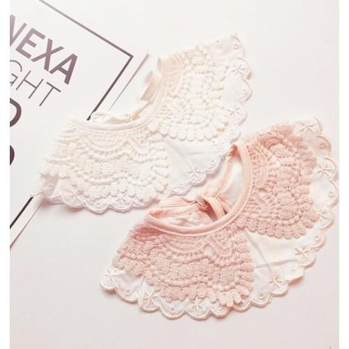 INS Europe US Style Round Baby Bibs Cotton Lace Slobber Burp Cloths Princess Fake Collar White Pink Infant Baby Care Feeding Use
