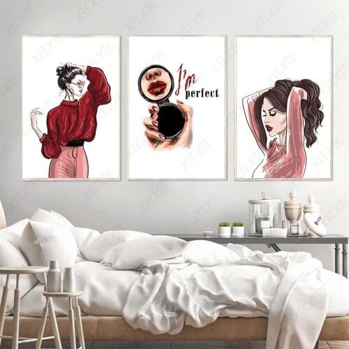 Fashion Urban Women Canvas Painting Makeup Exquisite Wallpaper Poster Elegant Art Print Craft Picture for Home Bedroom Decor
