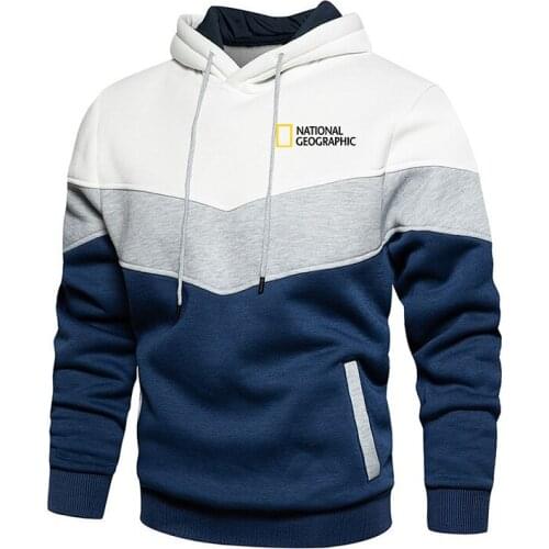 Fall/Winter New National Geographic Hoodie Mens Survey Explorer Top Hoodie Mens Fashion Outdoor Color Block Sweatshirt
