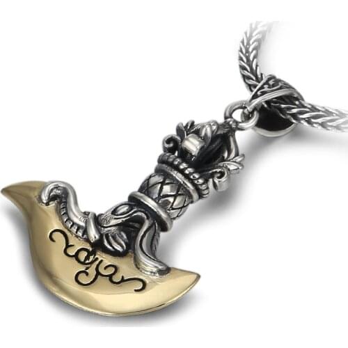 Buyee Real 925 Sterling Silver Unique Men Pendant Exquisite Carving Axe Necklace for Men Fashion Hip hop Rock Hyperbole Jewelry