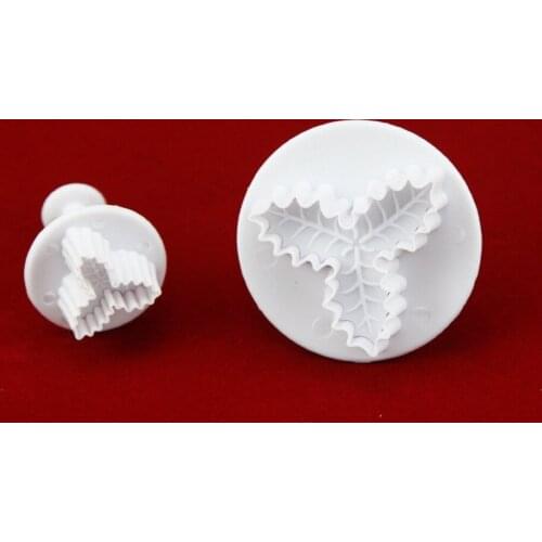 Set of 2pcs Three Leaf Holly plunger Cutter cake decorating fondant embossing tool