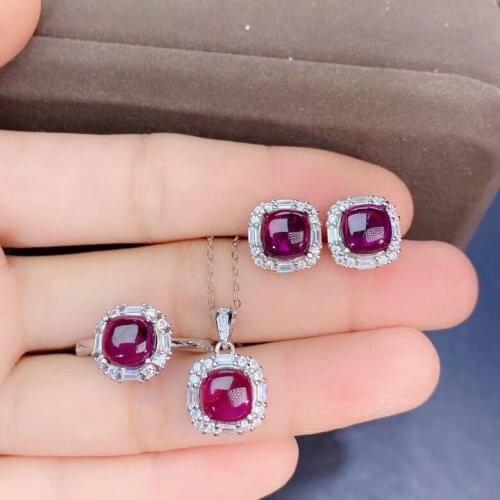 New Arrival Real Natural Garnet Set Natural And Real Garnet Jewelry set 925 sterling silver 1pc Ring,1pc Pendant,2pcs Earring