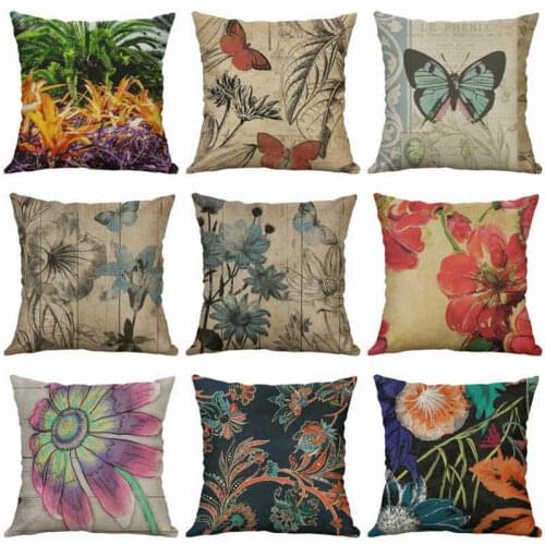 Pillow Cover Case Cotton Vitage Decorative Home Flower Cushion Square Linen