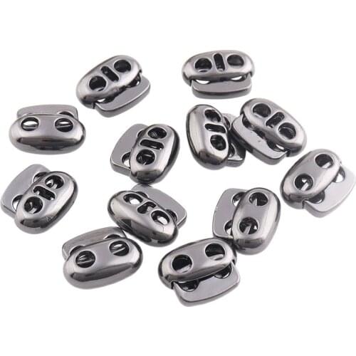 50pcs Small oval Metal Alloy Clamp Stoppers Toggle Cord Locks Drawstring Lock Two Holes for 3mm Bungee Cord Gun black Handmade