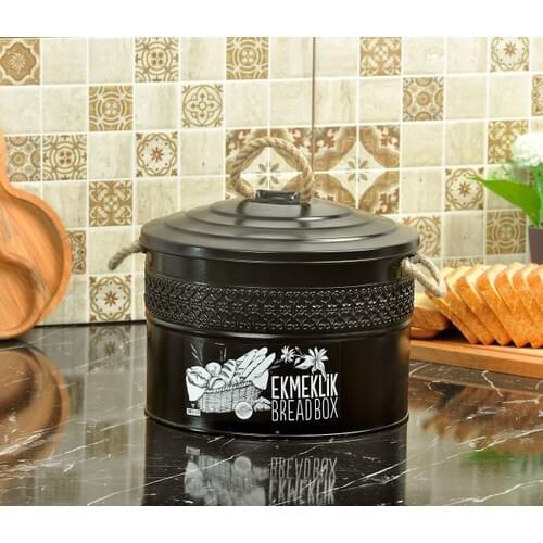 Northeaster Global Round Metal Clamshell Breadbox Bread Storage Container Black