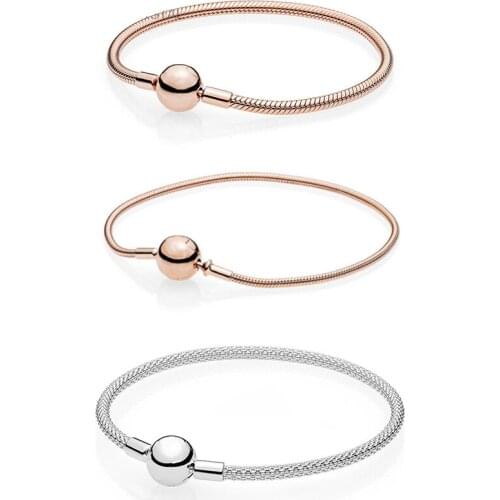 NEW NEWEST 100% 925 Sterling Silver Rose Gold Bracelet Clear CZ Charm Bead ESSENCE Mesh Bracelets DIY For Women Jewelry
