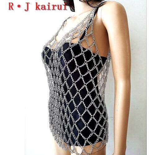 New Fashion Style RJ09 Silver Chains Neck Bra Top Chains Unique Design Bra Short Dress Chains Jewelry 3 Colors