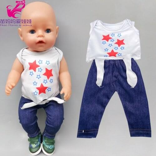 Doll clothes denim trousers for 18 inch american generation girl doll fashion t-shirt pants