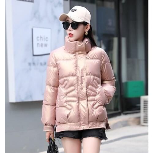 ISENMAL Autumn Short Gloosy Hooded Parka Solid Color Winter Jackets For Women 2021 New Casual Drawstring Big Pocket Parkas Coat
